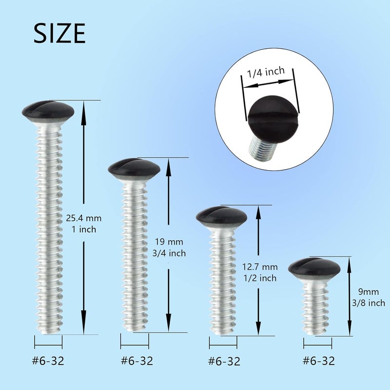 Taezn Black Wall Plate Screws, 100 Pieces Outlet Screws 4 Length Sizes 6-32 Thread Switch Plate Screws Perfect Replacement with Outlet Cover and Light Plate - Image 2